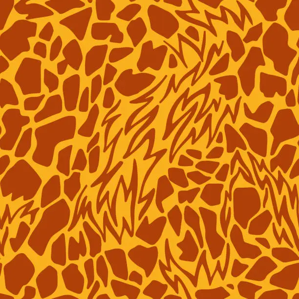 Vector illustration of Abstract geometric seamless pattern. Abstract cut shapes with ragged edges. Stylized animal giraffe skin fur print texture. Fashion design for textile, fabric, backdrop or any surface.