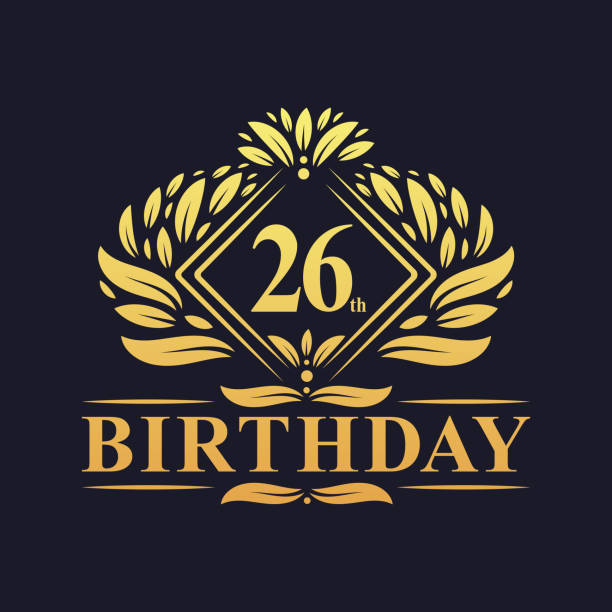 26 years Birthday Logo, Luxury Golden 26th Birthday Celebration.