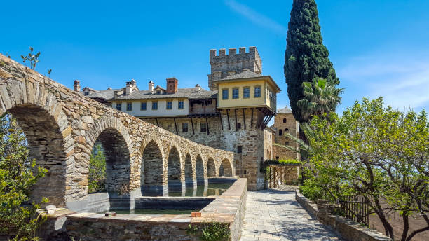 istock Holy Monastery Hilandar landscape HDR, Mount Athos 1249327055