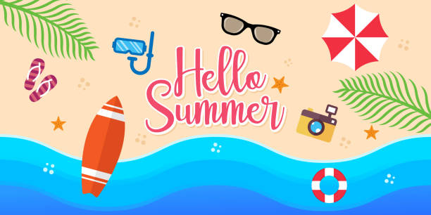 sommerurlaub am strand vector illustration. sommerurlaub vektor flache design-illustration. abstrakte sommer hintergrund-design-vorlage für banner, flyer, einladung, poster, broschüre. - romance travel backgrounds beaches holidays and celebrations stock-grafiken, -clipart, -cartoons und -symbole