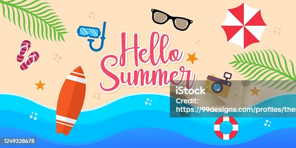 istock Summer Holiday on the beach Vector Illustration. Summer vacation Vector flat design illustration. Abstract Summer background design template for banner, flyer, invitation, poster, brochure. 1249328678