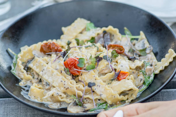 Mafaldine pasta with cherry tomatoes