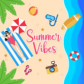 istock Summer Holiday on the beach Vector Illustration. Summer vacation Vector flat design illustration. Abstract Summer background design template for banner, flyer, invitation, poster, brochure. 1249328738
