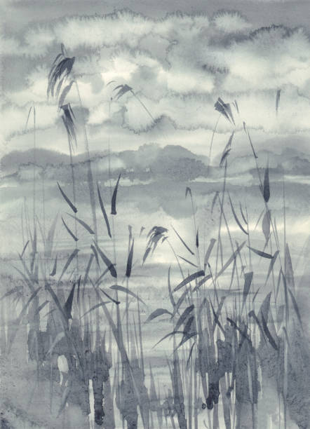 istock Clouds over the lake in summer watercolor landscape 1249328923