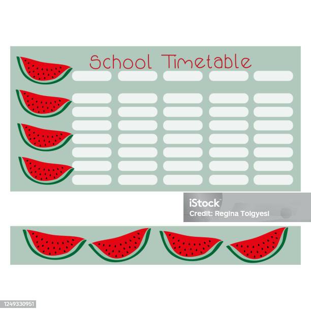 Watermelon Timetable And Bookmarks Set For Children Stock ...