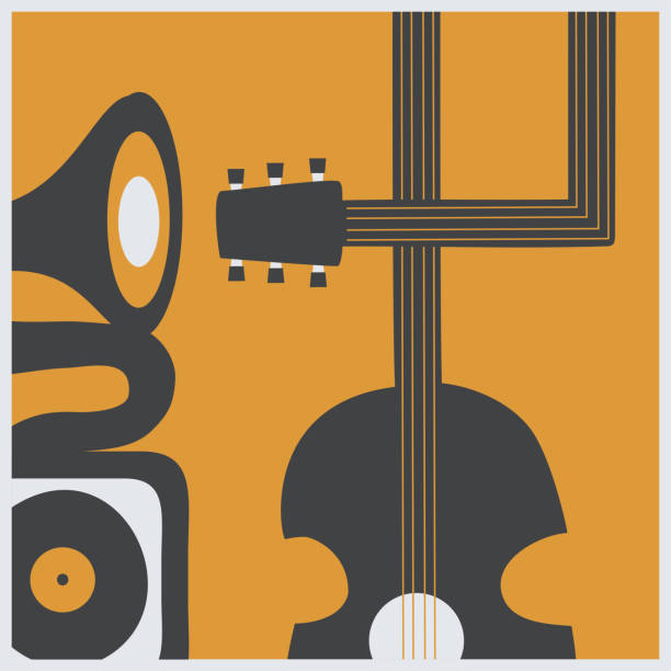 istock Music promotional poster with guitar and gramophone 1249331785