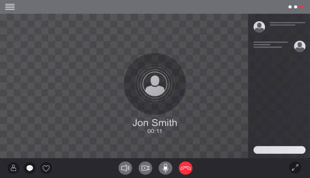 User web video call window chat interface. Concept of social remote media, remote communication, video content. User web video call window chat interface. Concept of social remote media, remote communication, video content. full hd format stock illustrations