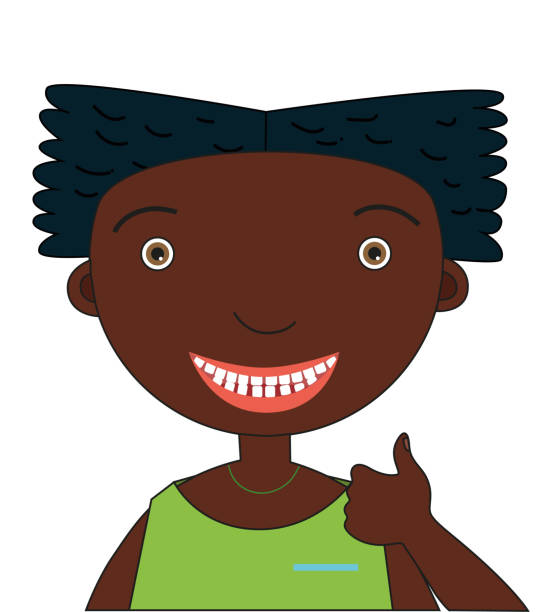 afroamerikaner lächelnd und mit dem daumen nach oben - looking at camera smiling african ethnicity white background stock-grafiken, -clipart, -cartoons und -symbole