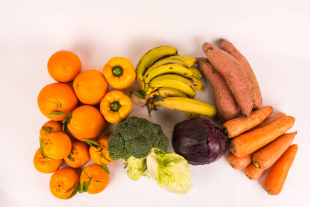 istock Vegetables and fruits isolated on white background 1249335299
