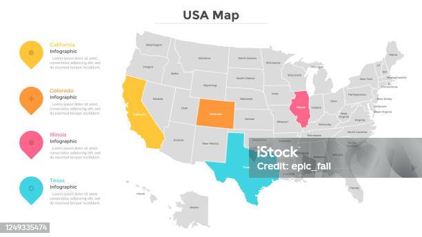 최신 인포그래픽 템플릿 미국에 대한 스톡 벡터 아트 및 기타 이미지 - 미국, 지도, 벡터