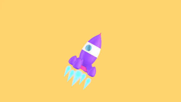 istock 3D rendering of a vintage toy rocket flying spinning in a circular path on a yellow background. Space travel bright cartoon style. 1249341438