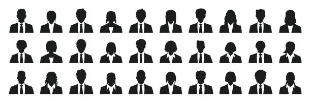 einfache business-person-silhouette-set - oberkörperaufnahme stock-grafiken, -clipart, -cartoons und -symbole