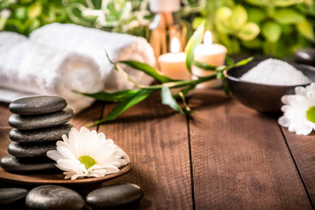 Stack of hot stones for a spa therapy