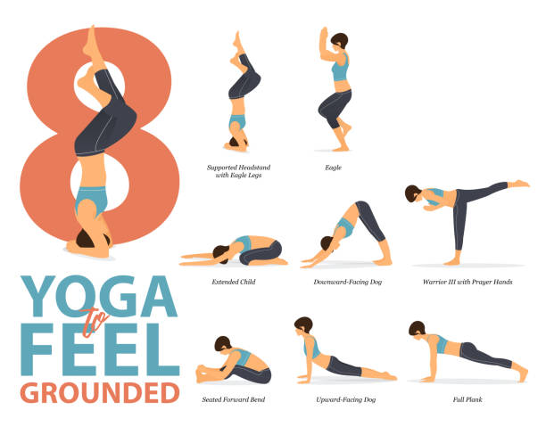 8 Yoga poses for workout at home in concept of yoga to feel grounded in flat design. Woman exercising for body stretching. Yoga posture or asana for fitness infographic. Flat Cartoon Vector Infographic of 8 Yoga poses for workout at home in concept of yoga to feel grounded in flat design. Woman exercising for body stretching. Yoga posture or asana for fitness infographic. Flat Cartoon Vector Illustration. stranded stock illustrations