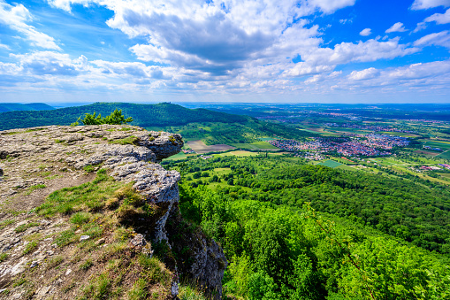 Viewpoint on mountain Breitenstein with a great view to Landscape of Swabian Alb, Ochsenwang, Stuttgart, Germany