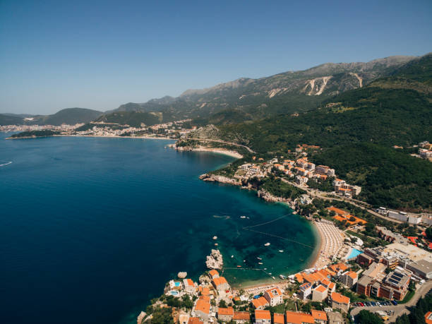 istock Przno Beach in Montenegro. Aerial dron shot. 1249348193