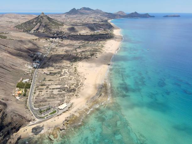 istock Porto Santo Beach from drone image 1249351038