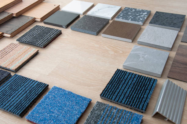 istock Sample of materials construction on wood background. 1249352299