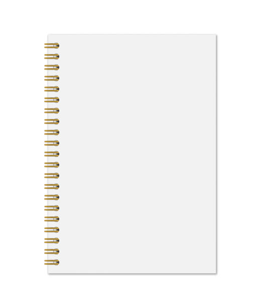 реалистичный вектор макет ноутбука с золотой спиралью - spiral notebook open note pad textbook stock illustrations