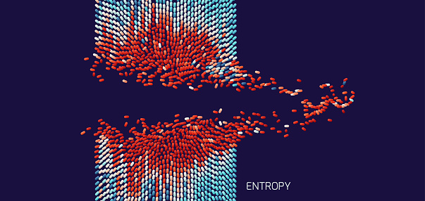 Irregular array or matrix of random ovals. Background breaking down into small fragments. Motion vector illustration.