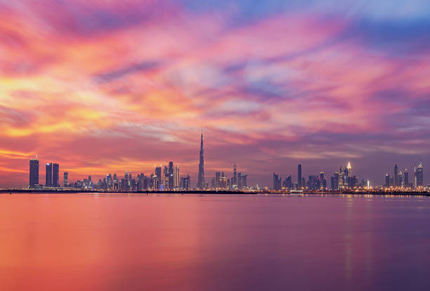 istock Dubai Skyline in Sunset and Clouds 1249362151