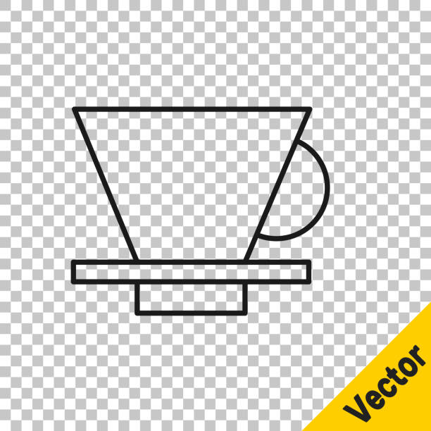 ilustraciones, imágenes clip art, dibujos animados e iconos de stock de icono de cafetera v60 de línea negra aislado sobre fondo transparente. ilustración vectorial - coffee aromatherapy black black coffee