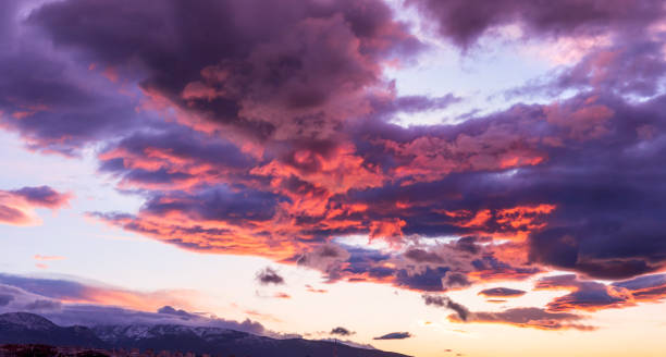 Cloudy and moody sky with beautiful colors of early morning before sunrise