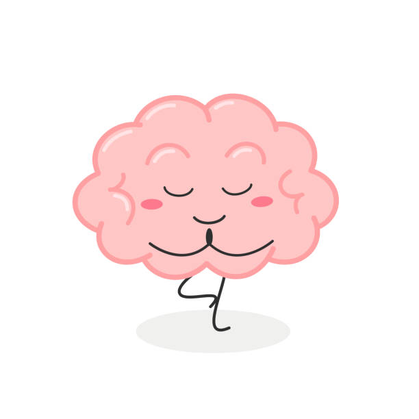 zabawny mózg z kreskówek praktykujący pozycję drzewa jogi - characters concentration relaxation happiness stock illustrations