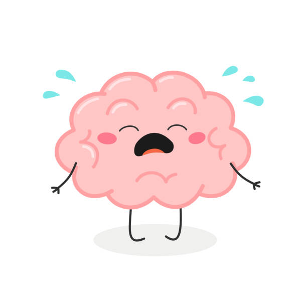Cute crying cartoon brain character Cute cartoon brain character crying out loudly. Vector flat illustration isolated on white background crying baby cartoon stock illustrations