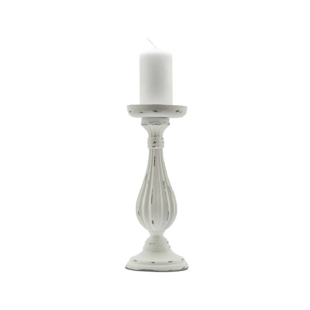 istock Antique wooden candle holder, white 1249366617