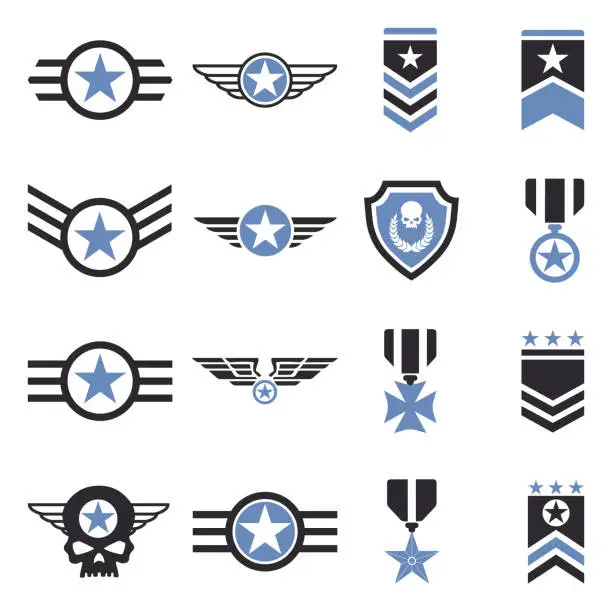 Vector illustration of Military Badges Icons. Two Tone Flat Design. Vector Illustration.