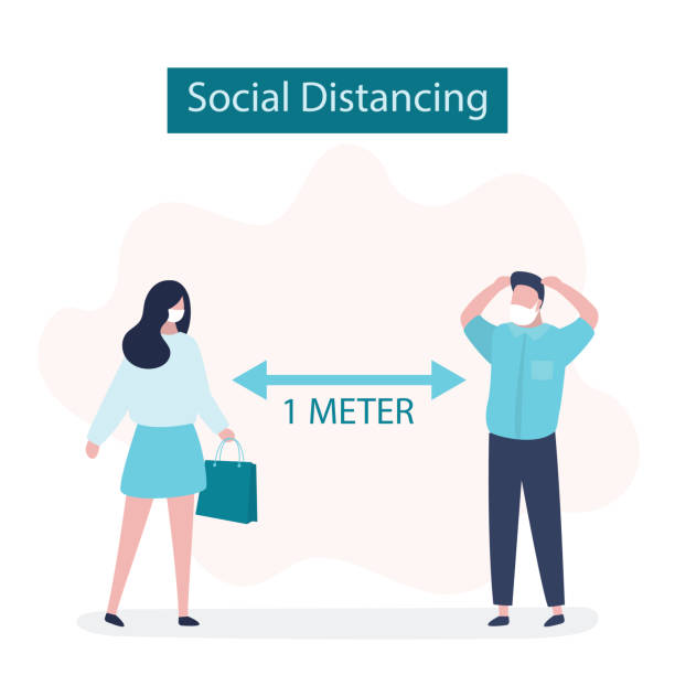 istock Social Distancing, two people keeping distance for infection risk and disease. 1 meter distance between humans. 1249373333