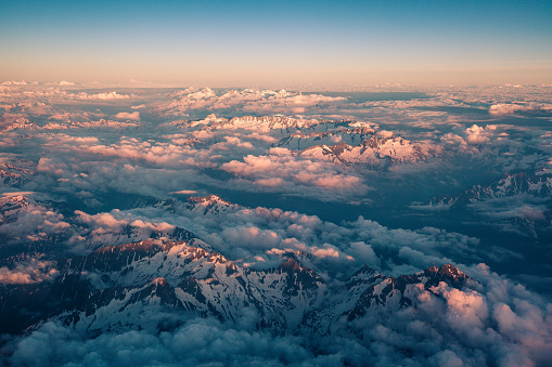 Swiss Alps form the air at sunrise.