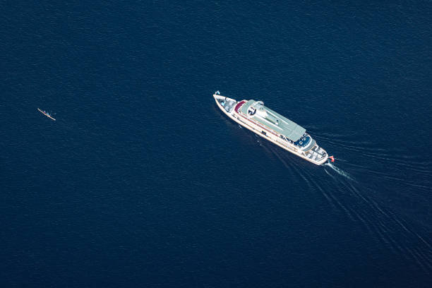 Ship on Lake Zurich from the air.