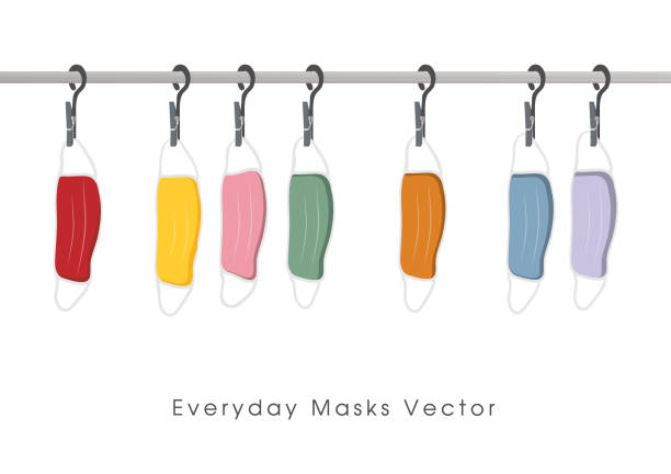 ilustrações, clipart, desenhos animados e ícones de um vetor de máscaras limpas e coloridas pendurado em um varal - laundry clothing clothesline hanging