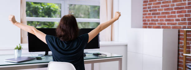 istock Desk Stretch Exercise. Woman Stretching At Work 1249379690
