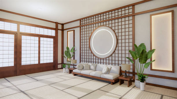istock Sofa japanese style on room  japan and the white backdrop provides a window for editing.3D rendering 1249381066