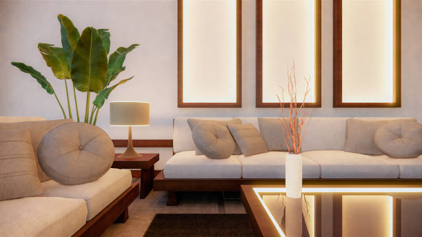 istock Sofa japanese style on room  japan and the white backdrop provides a window for editing.3D rendering 1249381111
