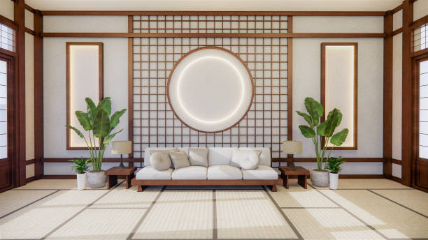 istock Sofa japanese style on room  japan and the white backdrop provides a window for editing.3D rendering 1249381150
