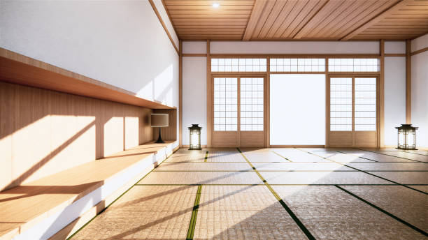 istock Japanese room tropical Interior style, Big empty room Interior mock up.3D rendering 1249381217
