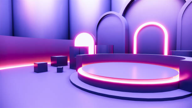 istock concept gradients purple and blue abstract podium showcase. 3D rendering 1249382641