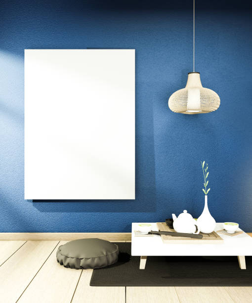 istock interior mock up Chinese style dark blue Room interior. 3D rendering 1249382878
