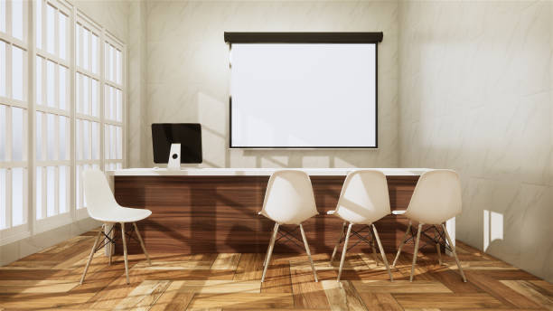 istock Mock up scene office Desk standing in office. 3d rendering 1249382976
