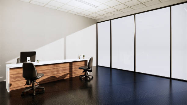 istock Mock up scene office Desk standing in office. 3d rendering 1249383021