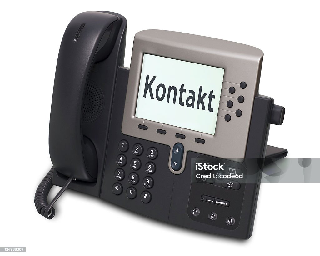 Un téléphone de conférence numériques, blanc d'ambiance, Kontakt, allemand - Photo de Affaires libre de droits