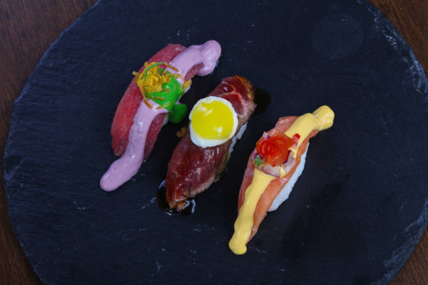 istock Sushi with tuna, salmon and beef 1249384226