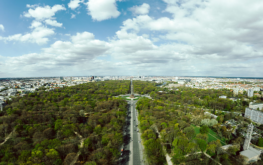 aerial cityskype photo of Berlin in Germany, with Siegessaule