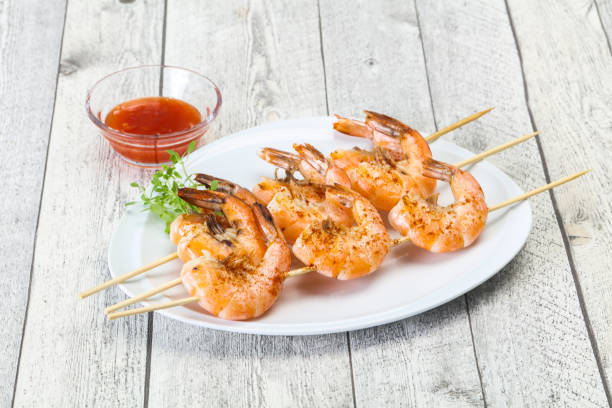 istock Grilled prawn skewer with sauce 1249384997