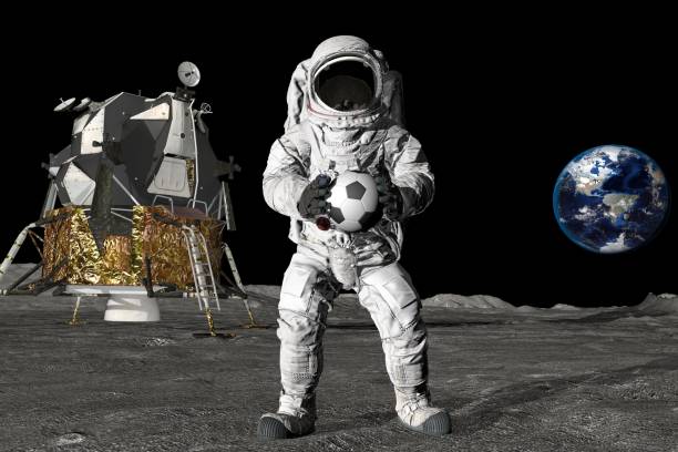 istock 3d rendering Astronaut on the moon playing football. Slow motion. Elements of this video furnished by NASA. 1249391653