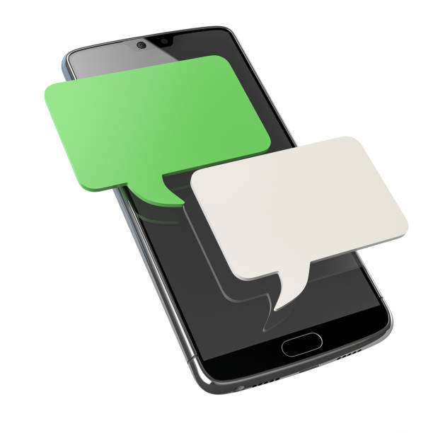 Mobile phone chat message notifications. Smartphone messenger bubble. Mobile phone chat message notifications. Smartphone messenger bubble. 3d illustration green word bubble stock pictures, royalty-free photos & images